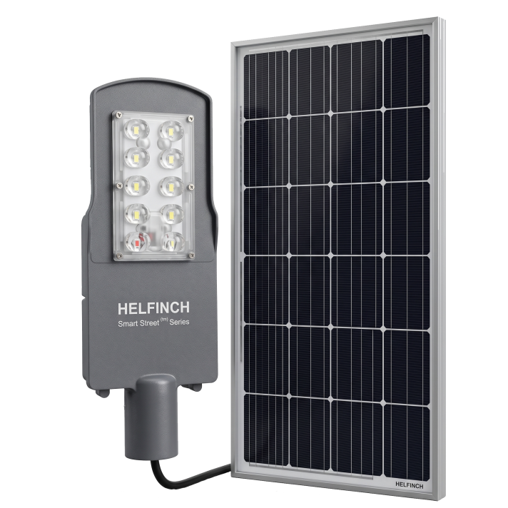 Smart Solar Street Light with Remote monitoring as per BREDA specifications. iOT Sim 4G. RMS based. Helfinch LTD India LED Lighting Range for 2026 Special Pricing.