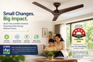 BLDC fans, BLDC fan India, BEE 5 star fan, BEE star rating ceiling fan, energy saving ceiling fan, low wattage fan, 28W BLDC fan, Helfinch fan, Helfinch Basics fan, service value fan, energy efficient appliances India, Bureau of Energy Efficiency, BEE initiatives India, energy conservation India, 5 star rated ceiling fan, best BLDC ceiling fan India